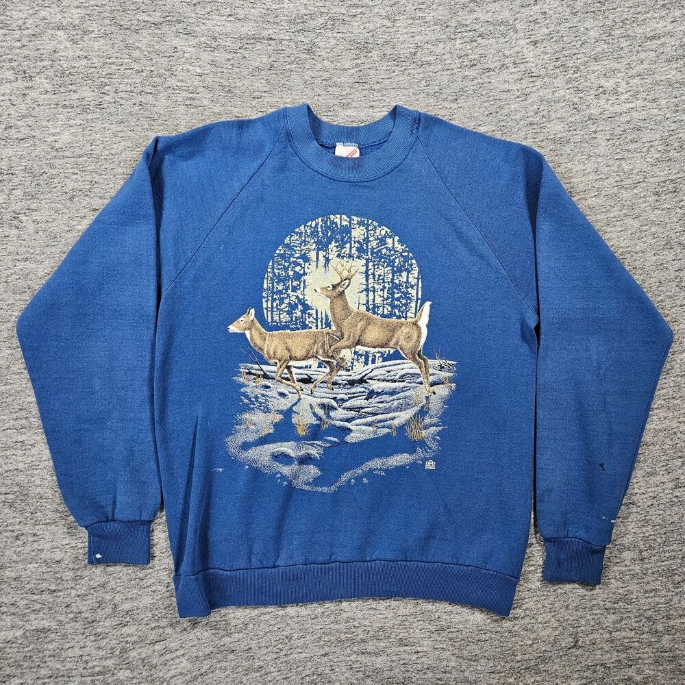 VTG Jerzees Nature Wildlife Deer Graphic Sweatshirt Men’s L Made In USA 1980